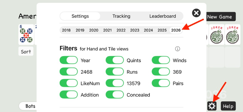 Settings menu showing how to switch the year to 2026